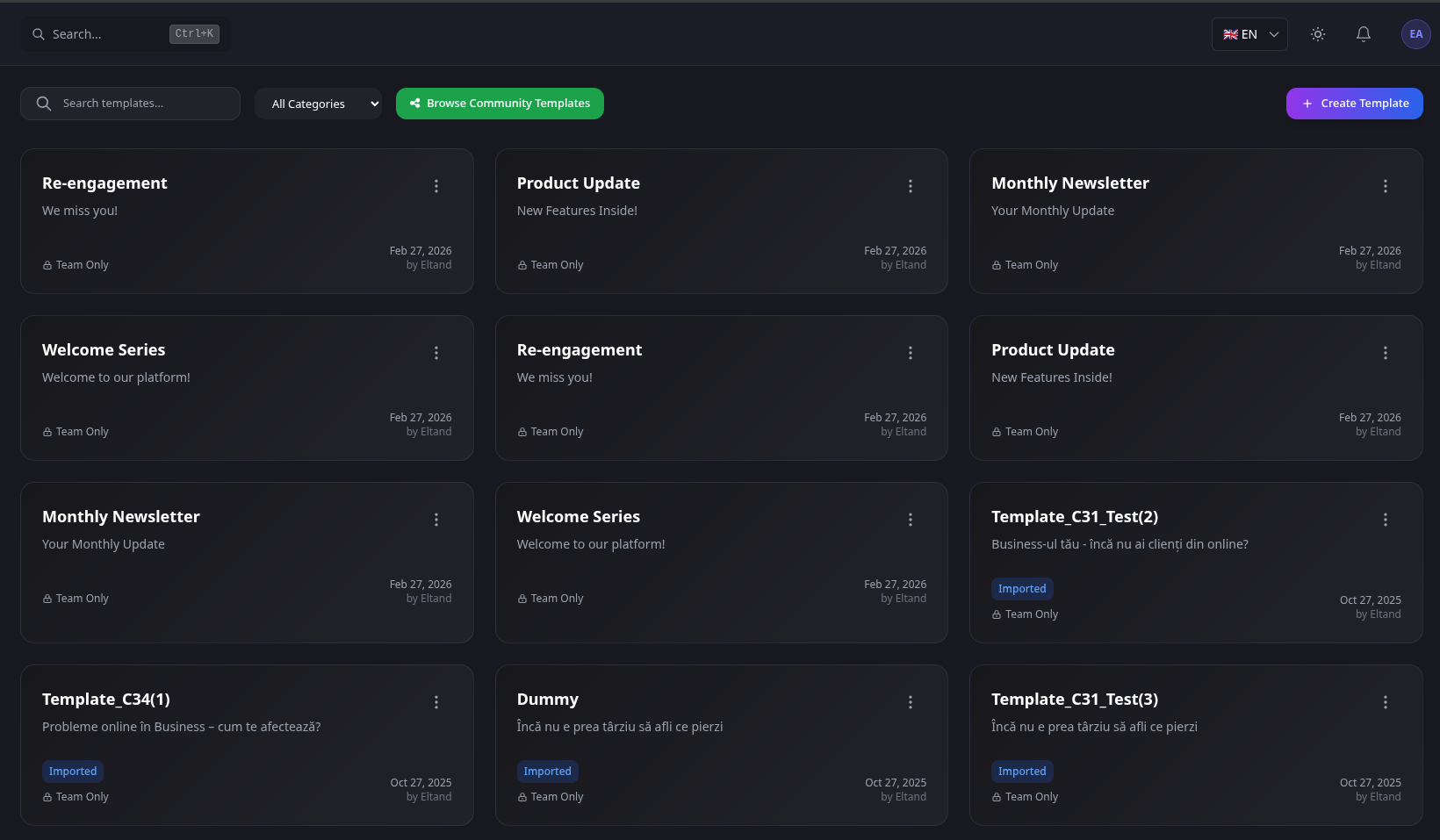 Email template library — browse and manage reusable campaign templates